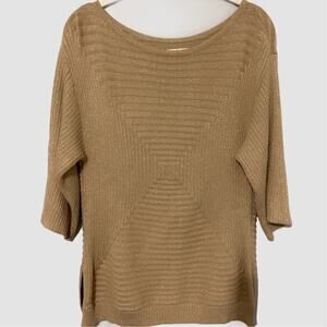 Dana Buchman Gold Shimmer Patterned Sweater Top‎ Elbow Length Sleeve Size Small